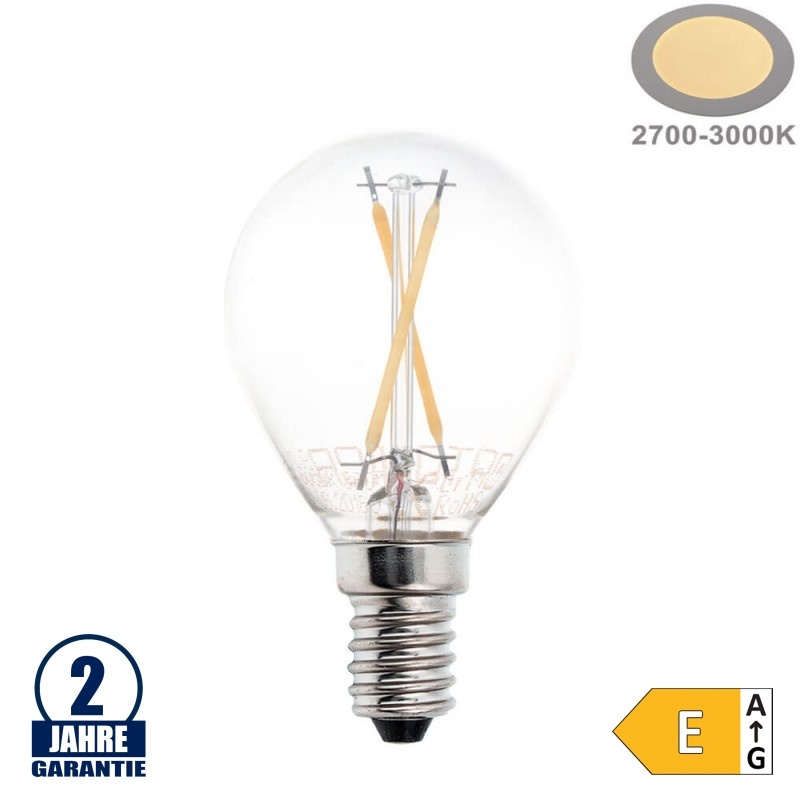 2W LED FILAMENT E14 G45 Birne Glas 200 Lumen Warmweiß