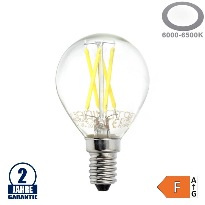 4W LED FILAMENT E14 G45 Birne Glas 400 Lumen Kaltweiß