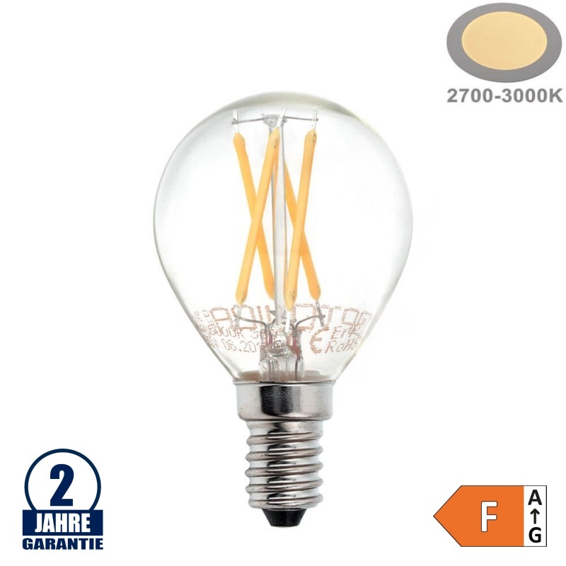 4W LED FILAMENT E14 G45 Birne Glas 400 Lumen Warmweiß