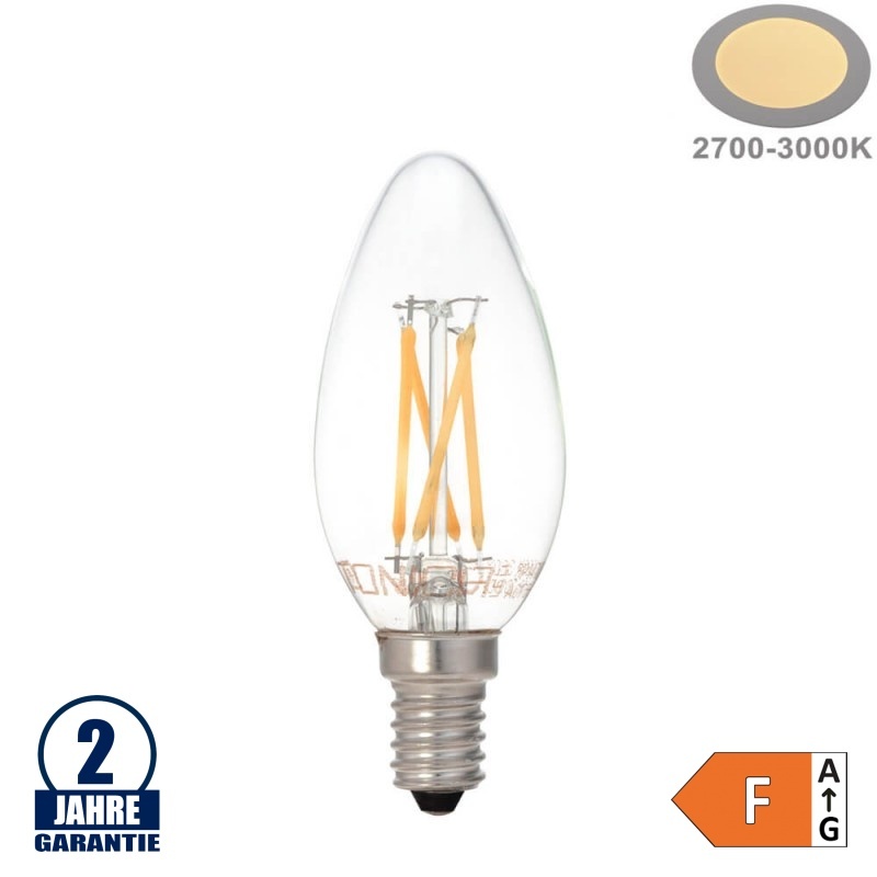 4W LED FILAMENT E14 C35 Kerze Glas 400 Lumen Warmweiß