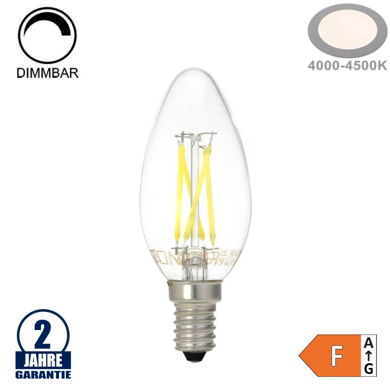 4W LED FILAMENT E14 C35 Kerze Glas 400 Lumen Neutralweiß Dimmbar