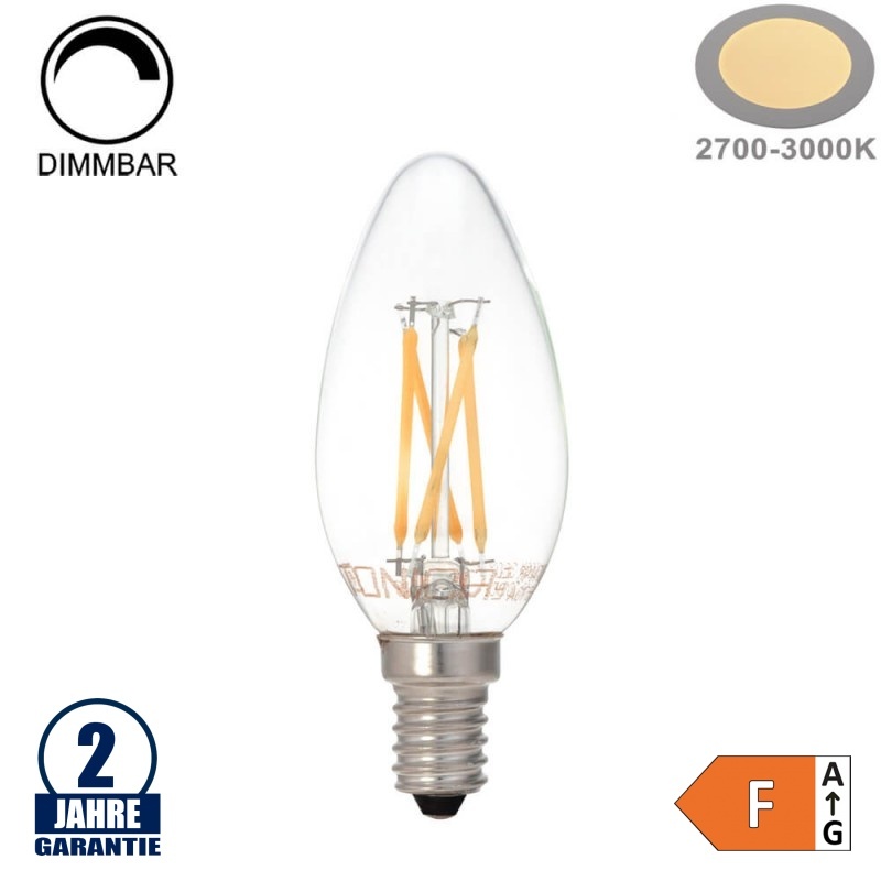 4W LED FILAMENT E14 C35 Kerze Glas 400 Lumen Warmweiß Dimmbar