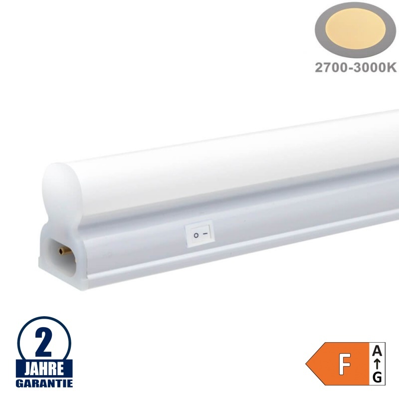 8W LED Röhre T5 mit Kunststoffgehäuse 57CM, 230V, Matt mit Schalter Warmweiß