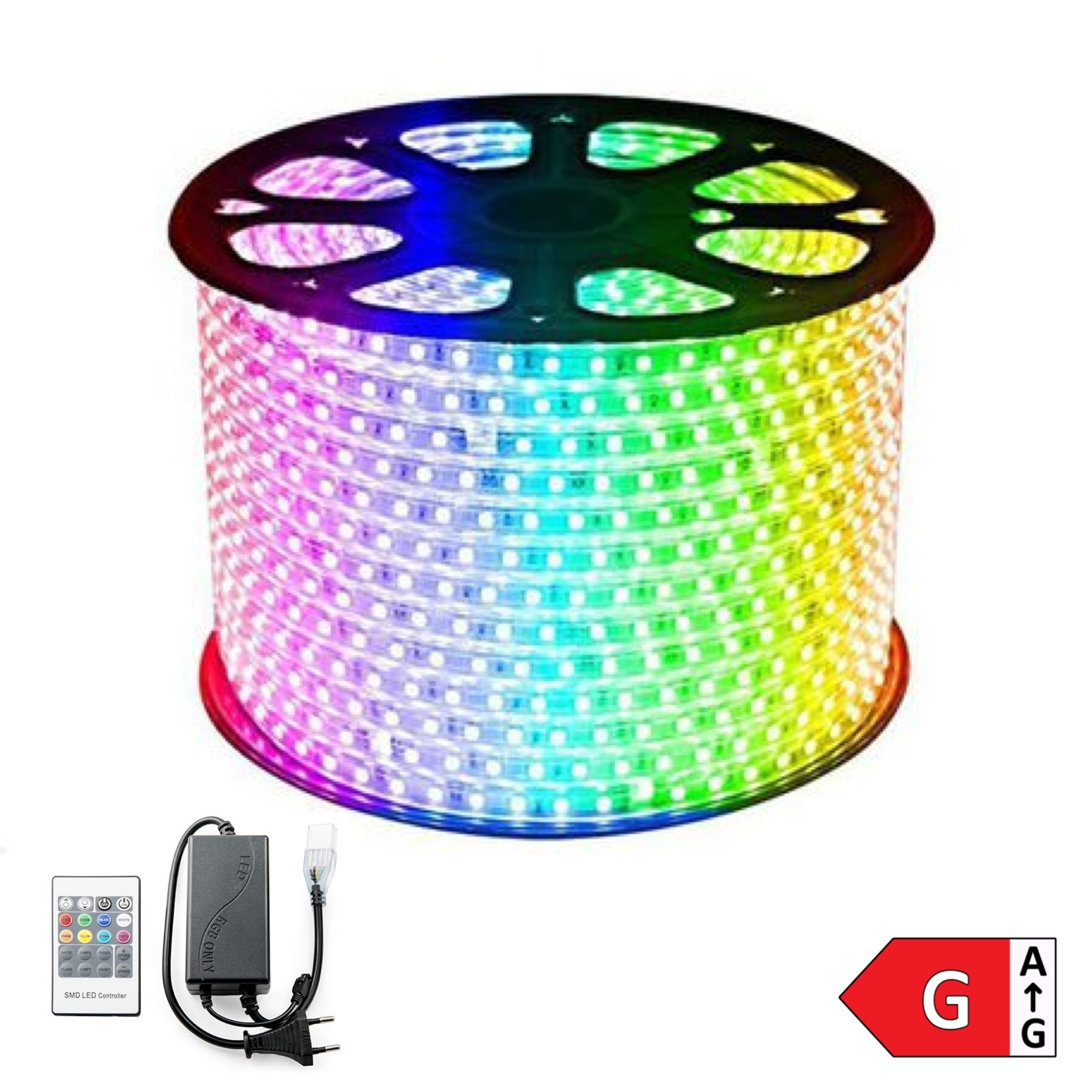 60SMD/m 10W/m 230V dimmbarer Led Streifen RGB 3528 IP65  SET (10m / 25m / 50m)