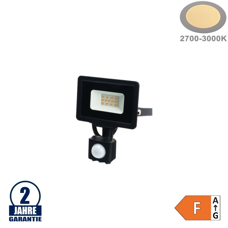 10W LED SMD Fluter City Line Schwarz mit Bewegungsmelder Warmweiß