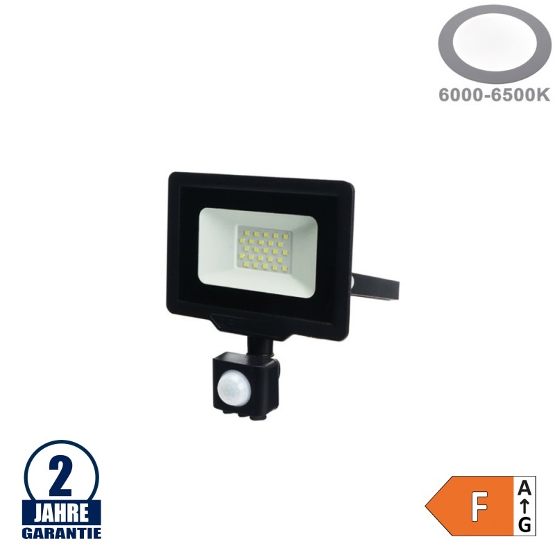 20W LED SMD Fluter City Line Schwarz mit Bewegungsmelder Kaltweiß