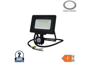 20W LED SMD Fluter mit Bewegungsmelder und 70cm Kabel Schwarz Kaltweiß