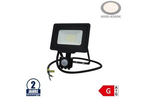 20W LED SMD Fluter mit Bewegungsmelder und 70cm Kabel Schwarz Neutralweiß
