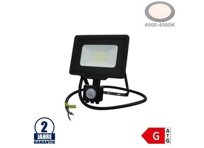 20W LED SMD Fluter mit Bewegungsmelder und 70cm Kabel Schwarz Neutralweiß