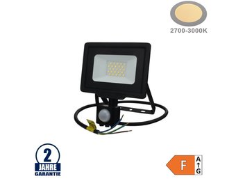 20W LED SMD Fluter mit Bewegungsmelder und 70cm Kabel Schwarz Warmweiß