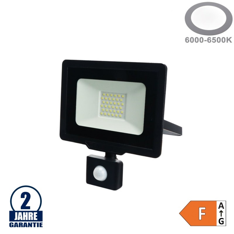 30W LED SMD Fluter City Line Schwarz mit Bewegungsmelder Kaltweiß