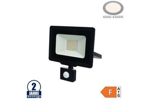 30W LED SMD Fluter City Line Schwarz mit Bewegungsmelder Neutralweiß