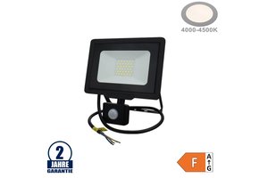 30W LED SMD Fluter mit Bewegungsmelder und 70cm Kabel Schwarz Neutralweiß