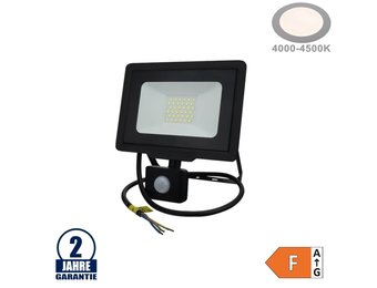 30W LED SMD Fluter mit Bewegungsmelder und 70cm Kabel Schwarz Neutralweiß