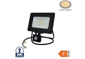 30W LED SMD Fluter mit Bewegungsmelder und 70cm Kabel Schwarz Warmweiß