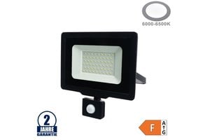 50W LED SMD Fluter City Line Schwarz mit Bewegungsmelder Kaltweiß
