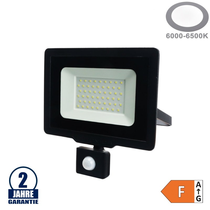 50W LED SMD Fluter City Line Schwarz mit Bewegungsmelder Kaltweiß