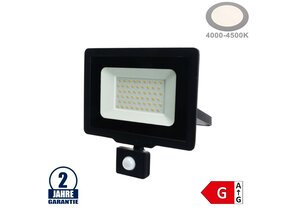 50W LED SMD Fluter City Line Schwarz mit Bewegungsmelder Neutralweiß