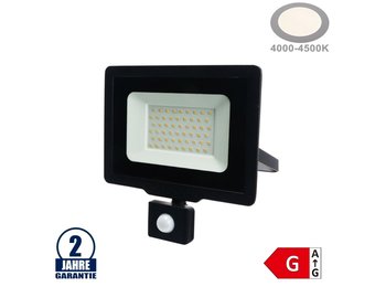 50W LED SMD Fluter City Line Schwarz mit Bewegungsmelder Neutralweiß