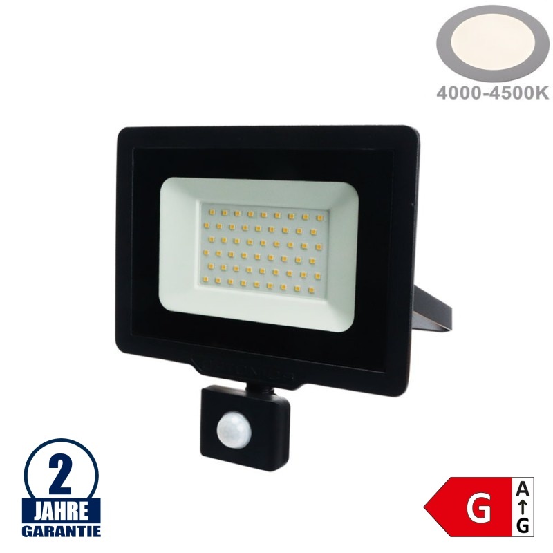 50W LED SMD Fluter City Line Schwarz mit Bewegungsmelder Neutralweiß