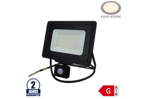 50W LED SMD Fluter mit Bewegungsmelder und 70cm Kabel Schwarz Neutralweiß
