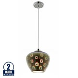 3D Glas Pendelleuchte Chromfarben Quadratmuster D200 E27