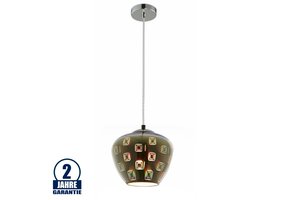 3D Glas Pendelleuchte Chromfarben Quadratmuster D200 E27