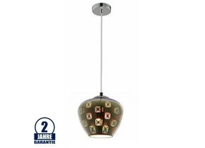 3D Glas Pendelleuchte Chromfarben Quadratmuster D200 E27
