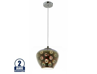 3D Glas Pendelleuchte Chromfarben Quadratmuster D200 E27