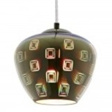 3D Glas Pendelleuchte Chromfarben Quadratmuster D200 E27