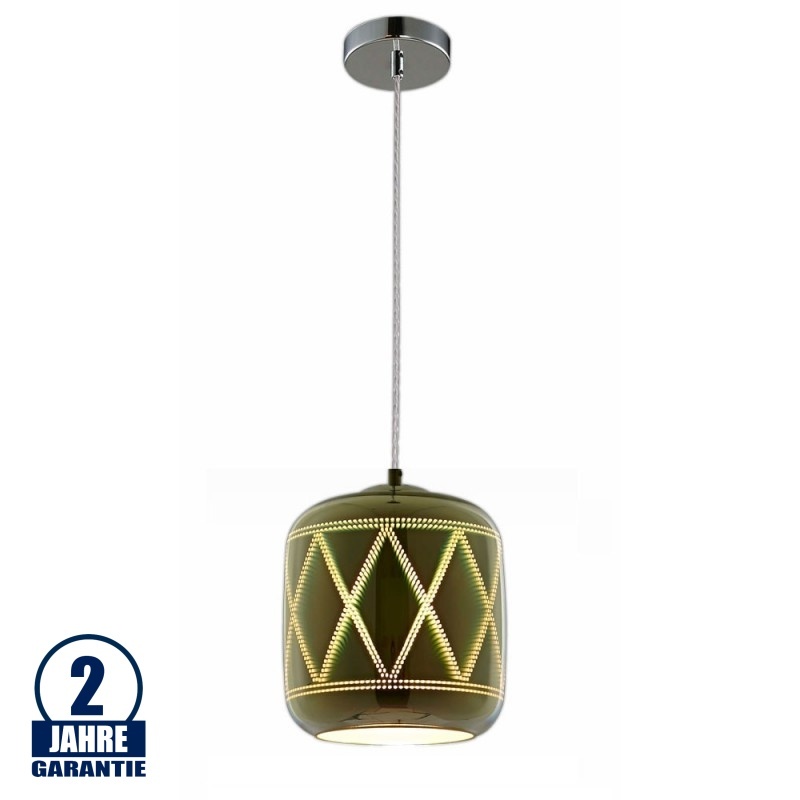3D Glas Pendelleuchte Chromfarben Rombusmuster D200 E27