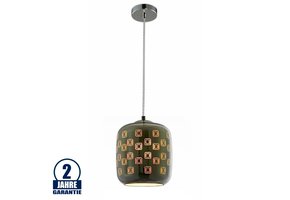 3D Glas Pendelleuchte Chromfarben Quadratmuster D200 E27