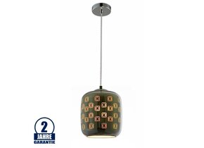 3D Glas Pendelleuchte Chromfarben Quadratmuster D200 E27