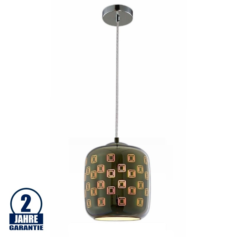 3D Glas Pendelleuchte Chromfarben Quadratmuster D200 E27