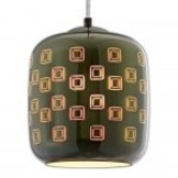 3D Glas Pendelleuchte Chromfarben Quadratmuster D200 E27