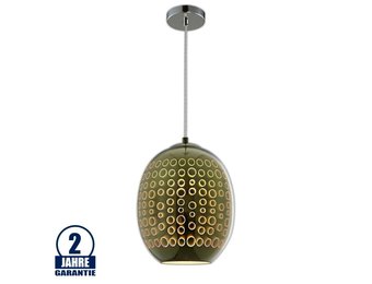 3D Glas Pendelleuchte Chromfarben Kreismuster D220 E27
