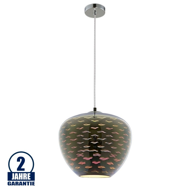 3D Glas Pendelleuchte Chromfarben Mövenmuster D290 E27