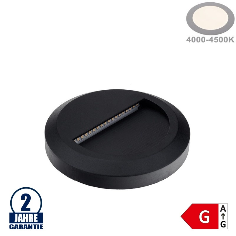 2W LED Treppenleuchte Rund Schwarz Neutralweiß