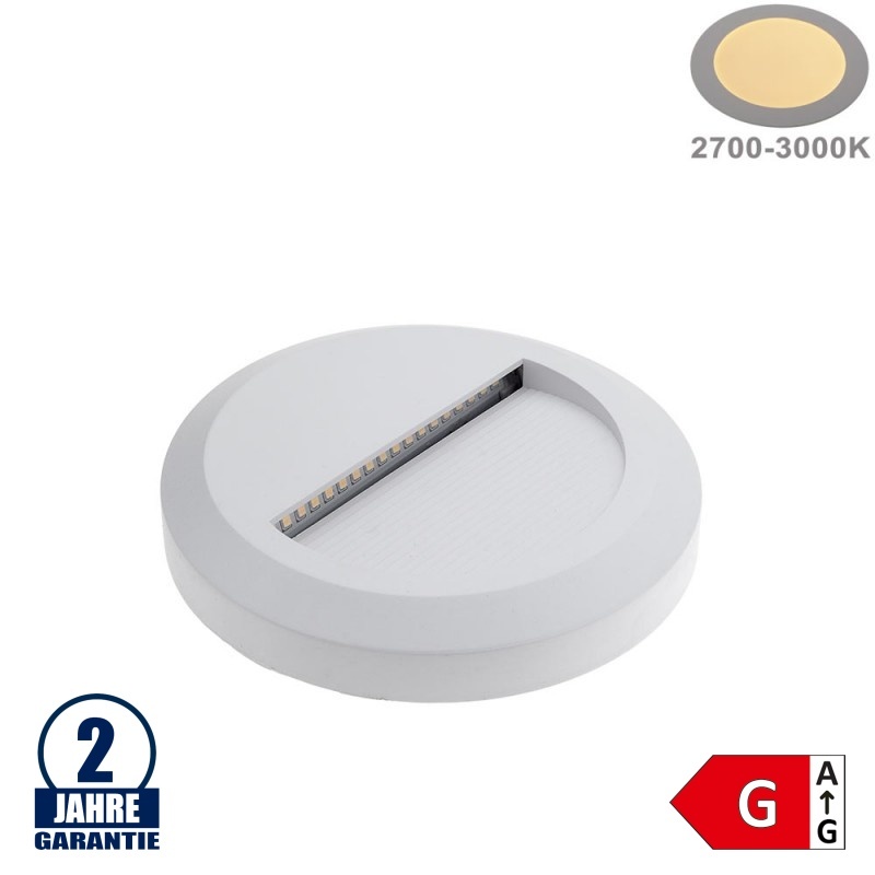 2W LED Treppenleuchte Rund Weiß Warmweiß