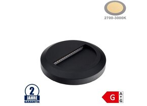 2W LED Treppenleuchte Rund Schwarz Warmweiß