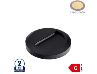 2W LED Treppenleuchte Rund Schwarz Warmweiß