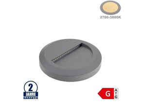 2W LED Treppenleuchte Rund Grau Warmweiß