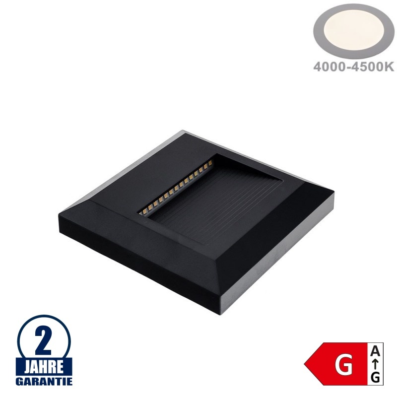 2W LED Treppenleuchte Quadratisch Schwarz Neutralweiß