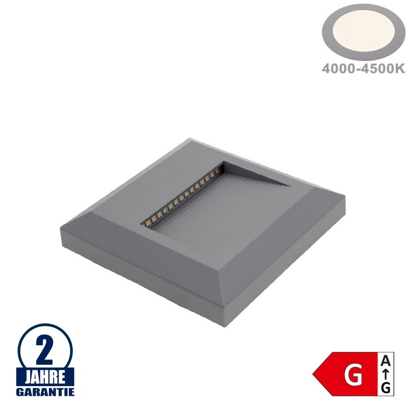2W LED Treppenleuchte Quadratisch Grau Neutralweiß