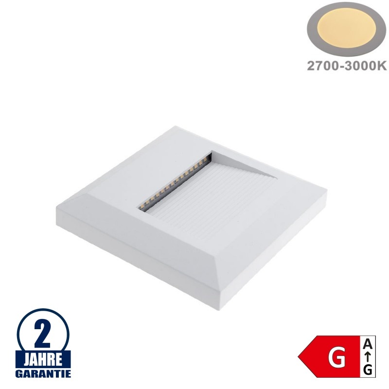 2W LED Treppenleuchte Quadratisch Weiß Warmweiß
