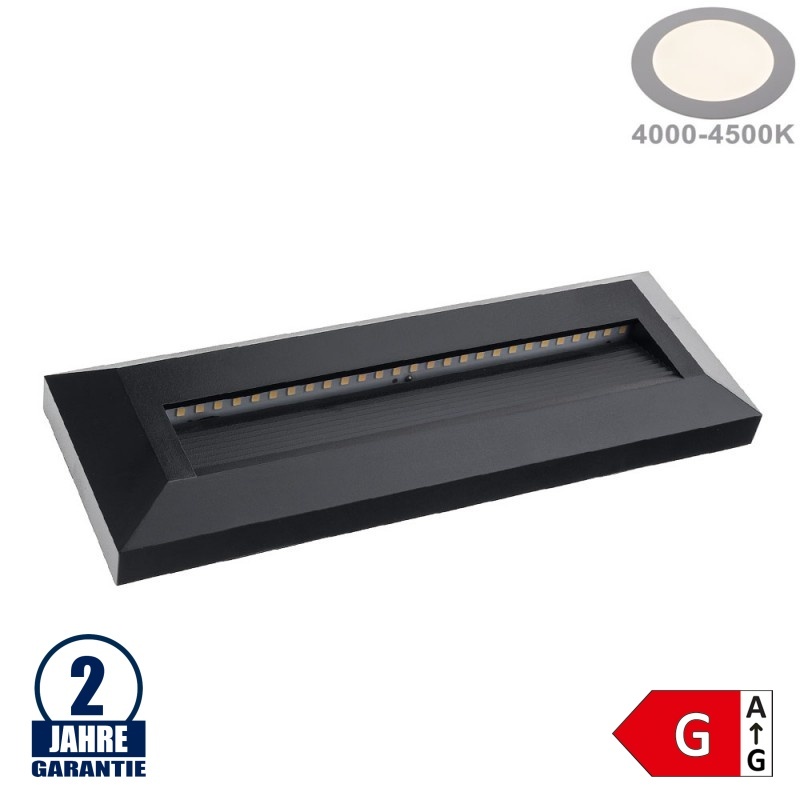 3W LED Treppenleuchte Rechteckig Schwarz Neutralweiß