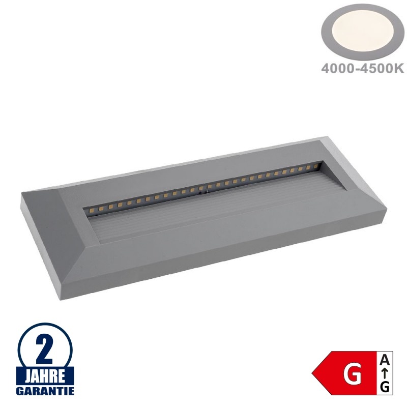 3W LED Treppenleuchte Rechteckig Grau Neutralweiß