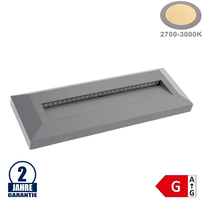3W LED Treppenleuchte Rechteckig Grau Warmweiß