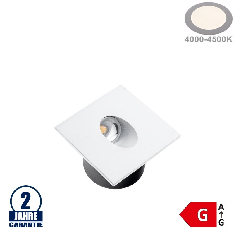 3W LED Treppenleuchte Einbau Quadratisch Weiß Neutralweiß