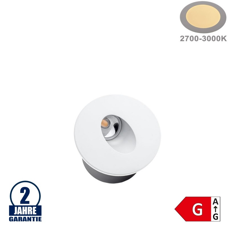 3W LED Treppenleuchte Einbau Rund Weiß Warmweiß